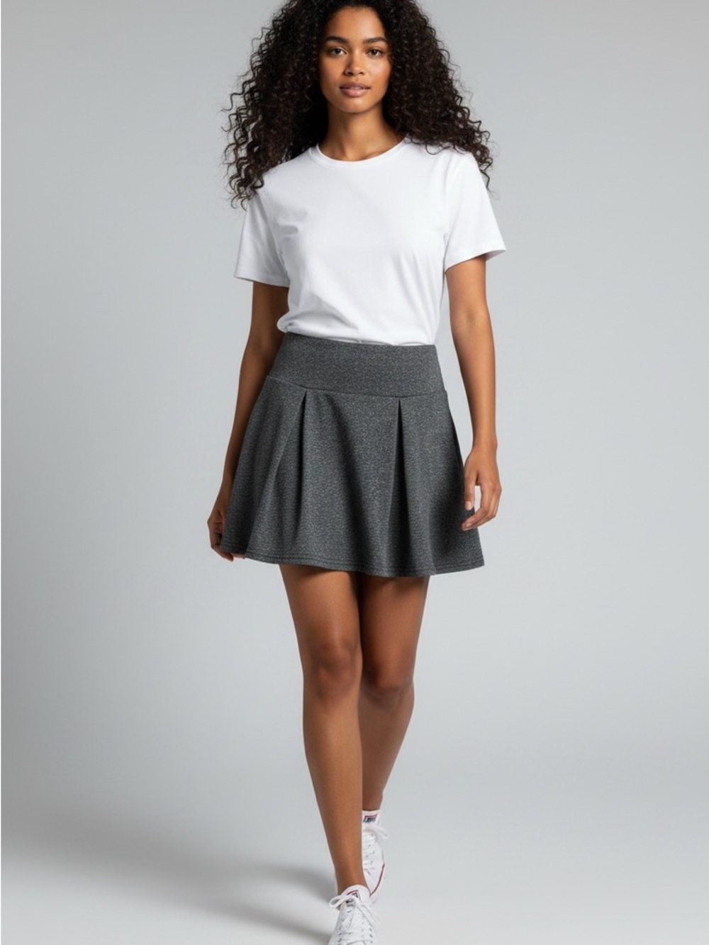 Boutique - NWT - High-Waist Pleated Skort in Charcoal Gray